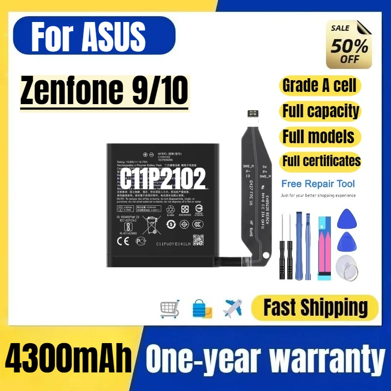 C11P2102 for ASUS Zenfone 9/10 Mobile Phone Battery High Quality High Capacity Replacement Bateria Grade A Cell with Tools