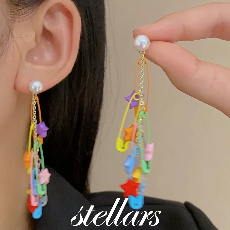

Colorful Energetic Dopamine Tassel Pearl Earrings Candy Design Star Unique Studs for Women Fashion Jewelry Accessory