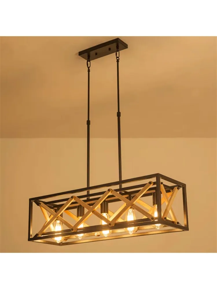 Stylish Nordic Vintage Rectangle Light Emitting Diode Chandelier home office dining room living room lighting