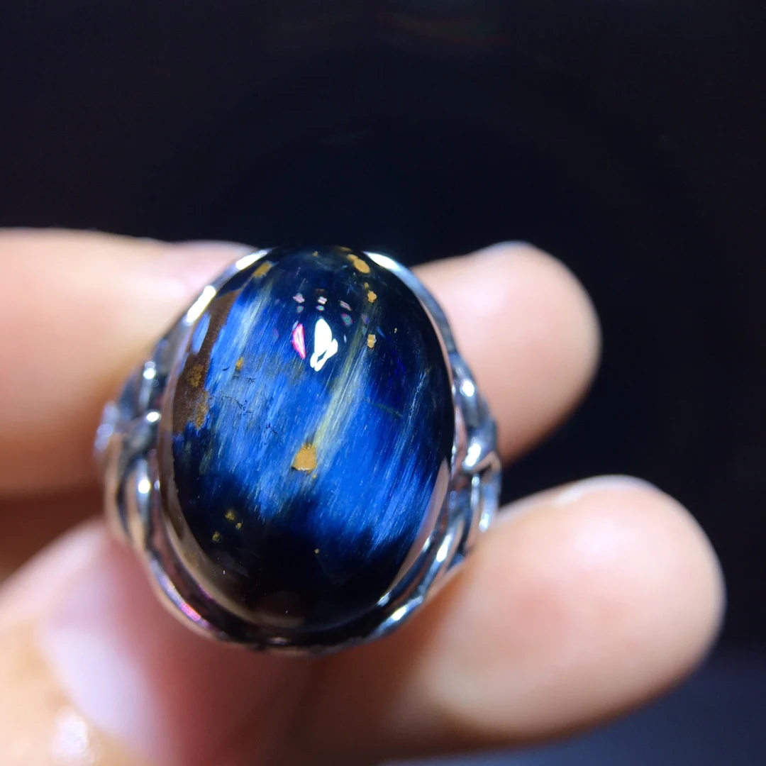 Natural Blue Pietersite Adjustable Ring Namibia 16.8/12.8mm Big Size 925 Silver Pietersite Chatoyant Gemstone Ring AAAAAA