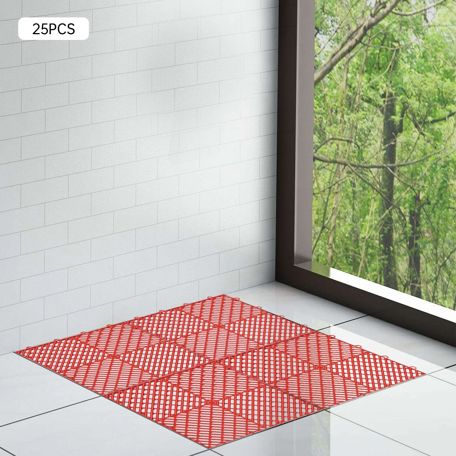 25PCS Red Tiles Interlocking,12x12x0.5Inch Drainage Floor Accessories W/ High Load Bearing,Nonslip Deck Flooring for Pool Shower