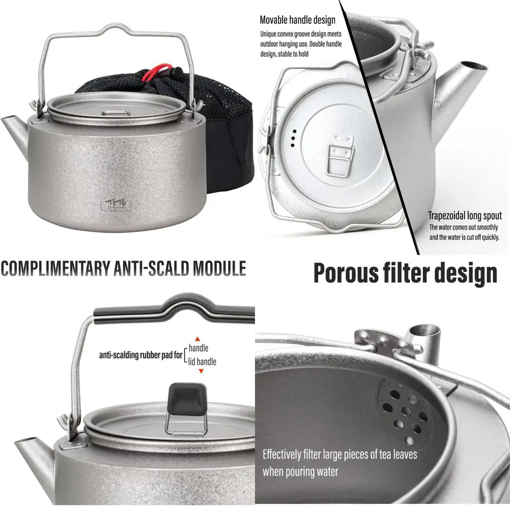 

Ultralight Portable Titanium Kettle 1000ml/33.82fl oz with Folding Handle and Filter for Boiling Water and Brewing Coffee