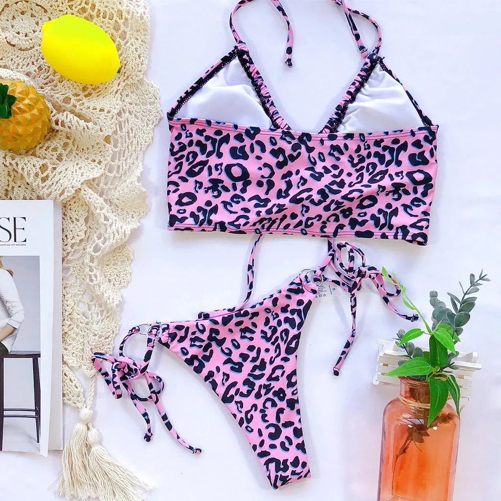 Women Swimsuit Fashion V-Neck Print Bikini Push-Up Pad Swimwear Solid Print Bathing Suit Swiming Summer Female Swimsuit Tankini