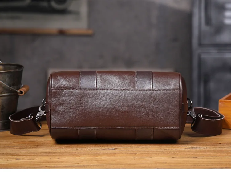 Outdoor-Reisen hochwertige echtes Leder Herren schwarze Zylinder Umhängetasche lässig Designer handgefertigte Rindsleder Umhängetasche – Detail 27