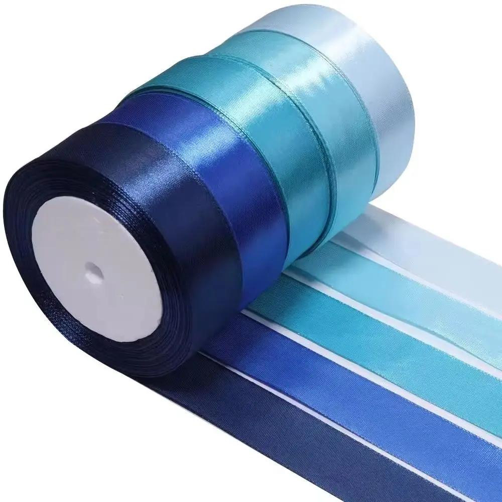 Blue Satin Set Ribbon 25yards 10-50mm Turquoise Satin Hair Band Gift Wrap Bow DIY Craft Satin Fabric Wedding Party Decor