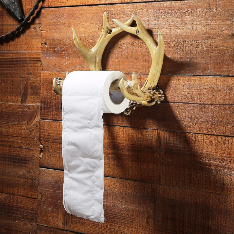 

1pcs Rural Antler Paper Towel Holder,Wall Mounted Bathroom Rustic Resin Accessories Rack,Toilet Decor,Size 9.92"x5.71"x9.25"