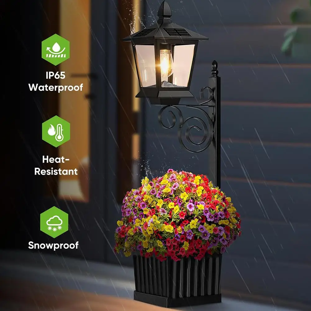 

Outdoor Solar Planter Light Waterproof IP54 Vintage Solar Porch Light Auto On/off Sensor Front Porch Decor (No Flowers Included)