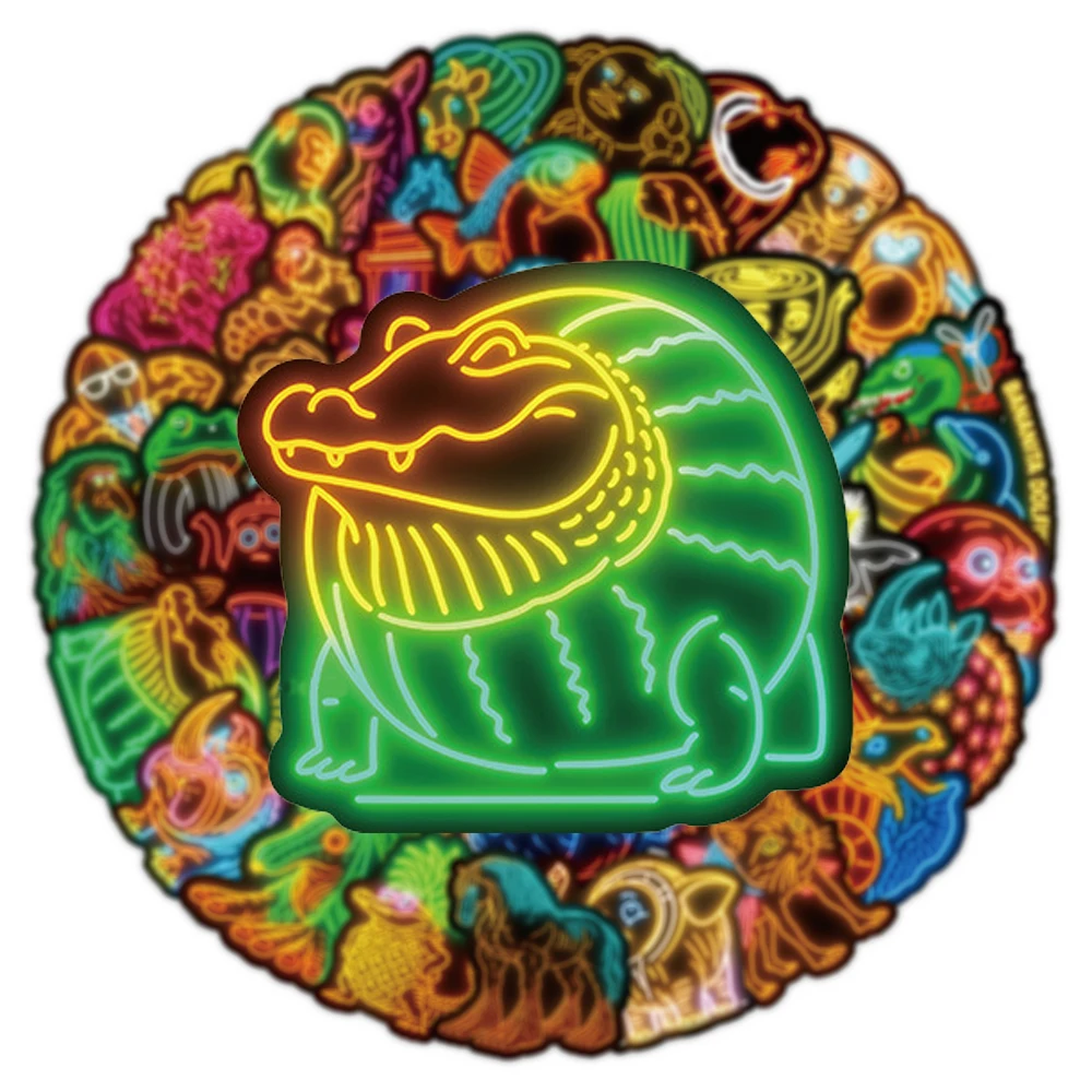 

10/30/52pcs Neon Series Italian Brainrot Tung Tung Sahur Stickers Funny Abstract Animals Decals for Helmet Scrapbook Phone Bike