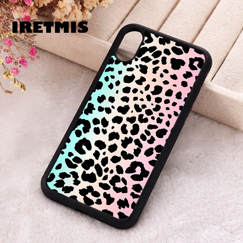 Iretmis Phone Cover Cases For iPhone X XS Max XR 11 12 13 PRO MINI 14 15 16 Plus Rubber Silicone Neon Leopard Cheetah