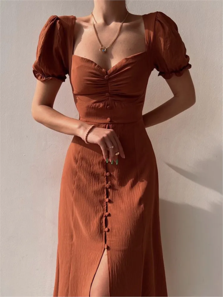 

Весенне-летнее новое женское сексуальное однобортное платье средней длины с v-образным вырезом, женские модные однотонные платья с разрезом и короткими рукавами