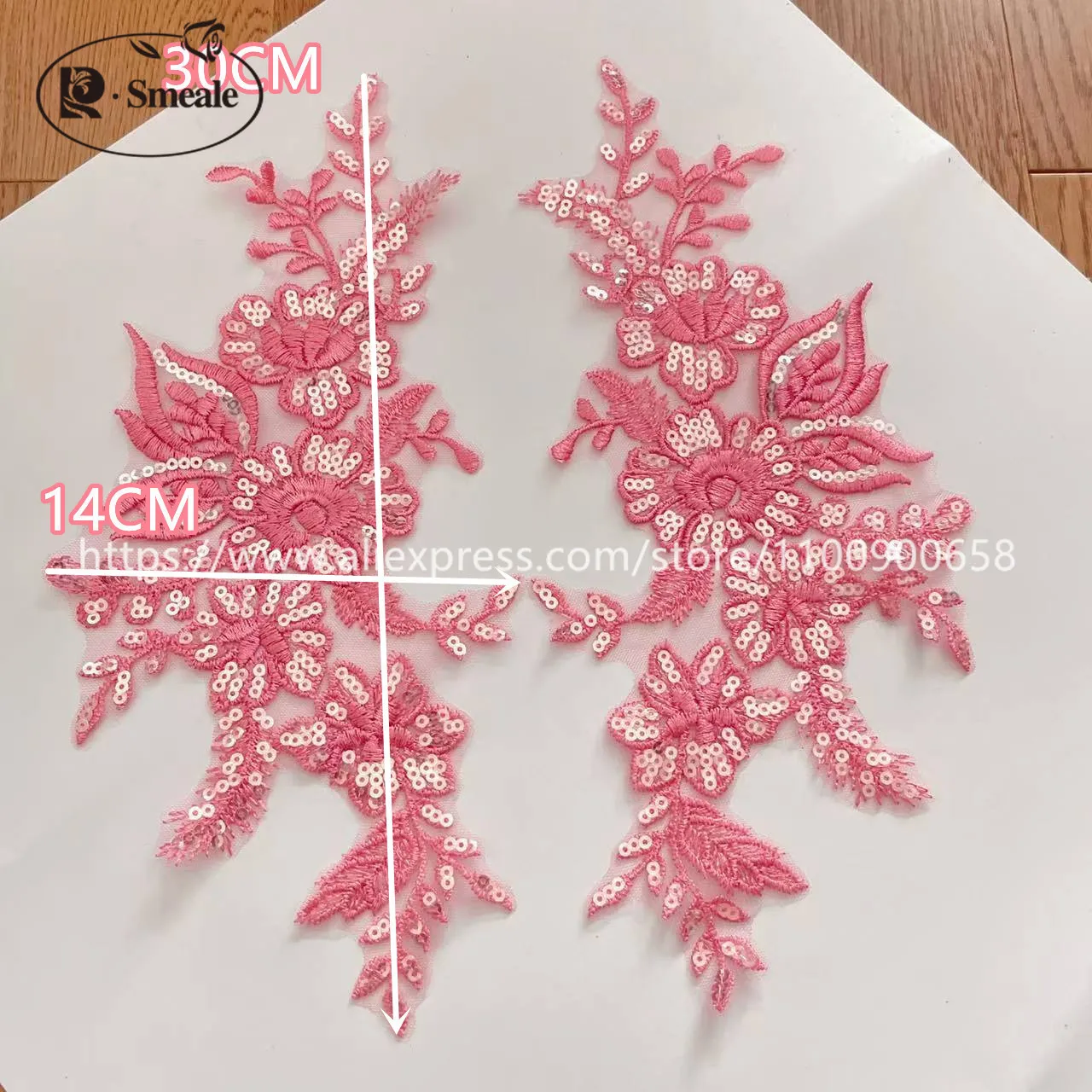 10 Stück = 5 Paare. 30*14 cm. Hochzeitskleid, Hochzeitsschuhe, Kopfschmuck, DIY-Nähzubehör. Glänzende Pailletten, verspiegelte Blumen – Detail 3