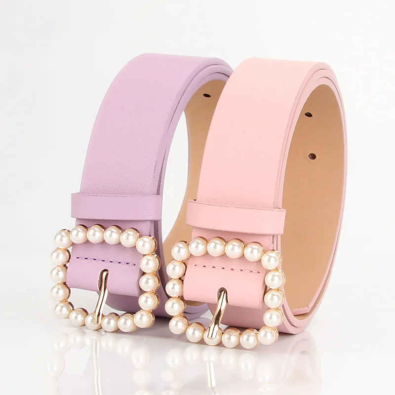 3.3CM X 105CM Anyongzu Ladies Pearl Belt Square Point Buckle Sweet Red Purple Elegant Decorative Dress Factory Wholesale 2026