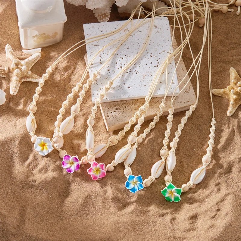 Bohemia Sea Shell Choker Necklace For Women Fashion Summer Sweet Flower Pendant Hand-woven Rope Neck Chain Jewelry Accessory image 6