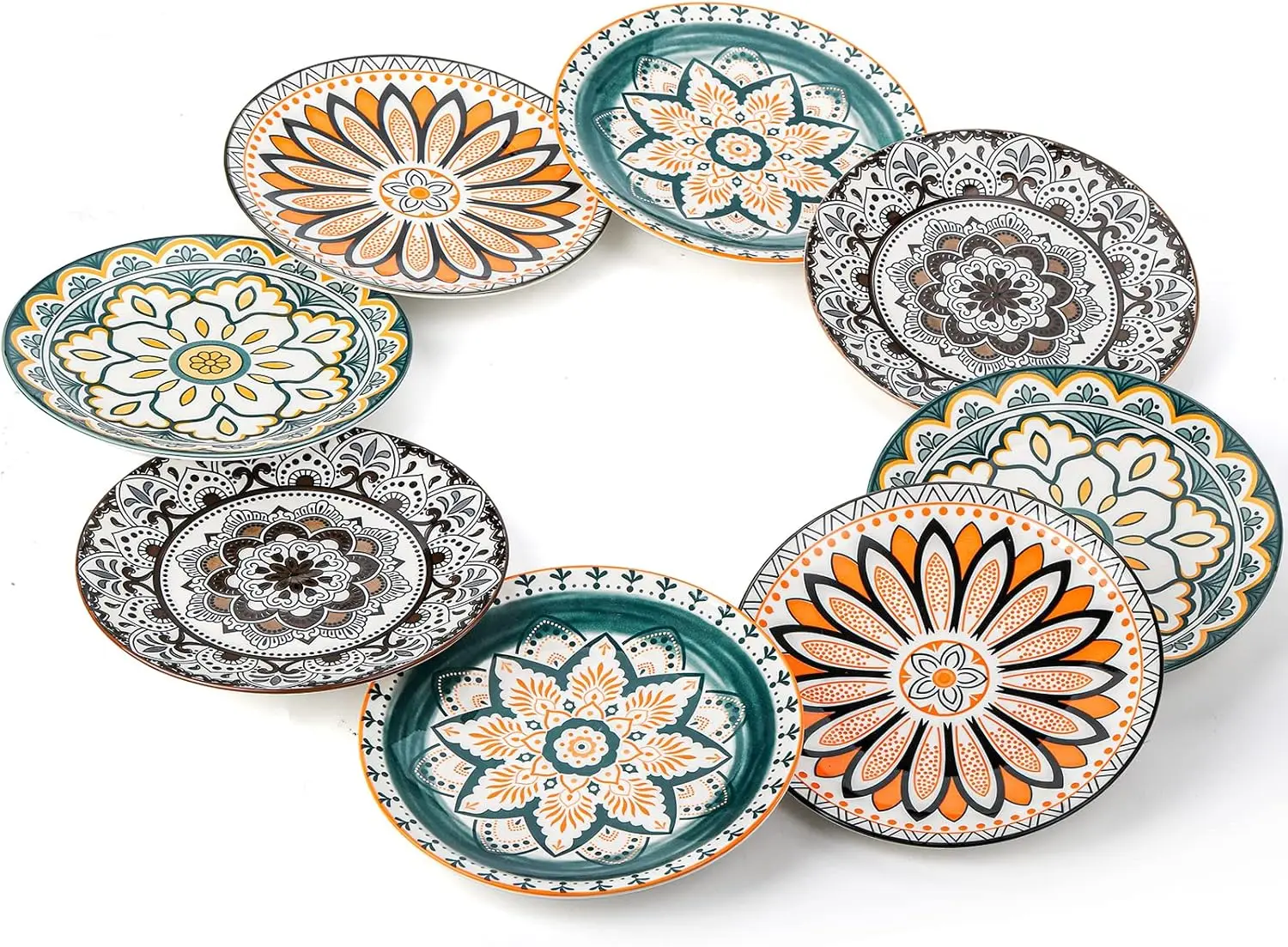 

8 Pieces Salad Plates, 8.5 Inch Porcelain Floral Dessert Plates, Colorful Round Lunch Plate Sets for Appetizer Salad Fruit Snack
