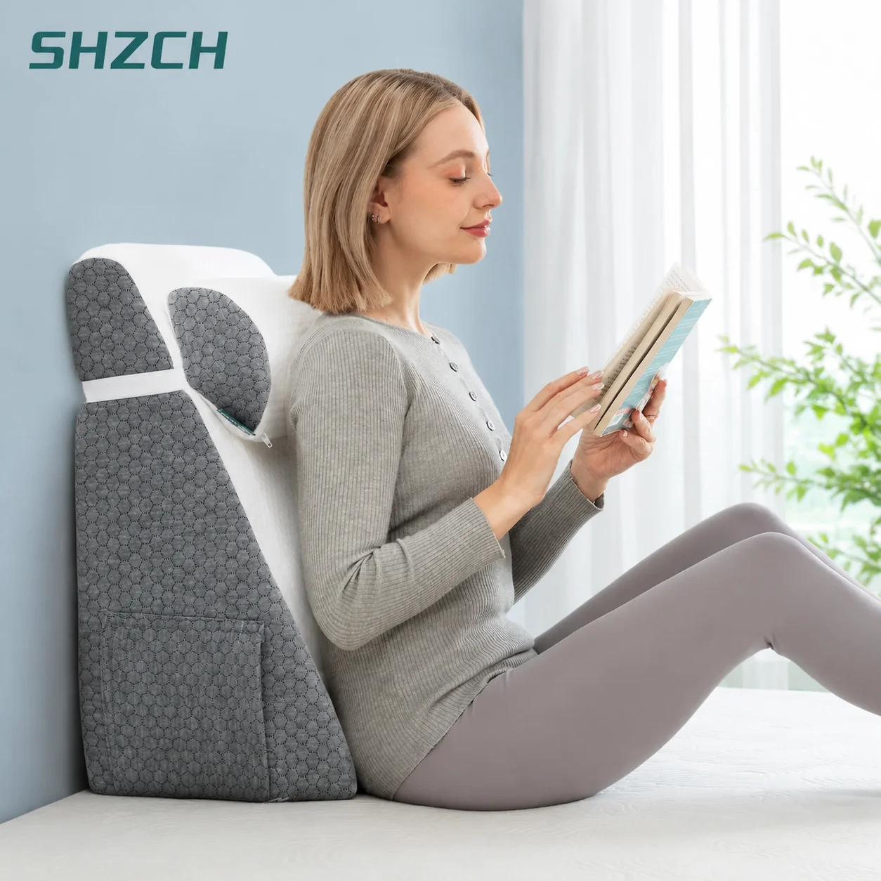 2 Pcs Memory Foam Bed Wedge Pillow Triangle Pillow with Removable Washable Cover for Sleeping, Reading, Acid Reflux
