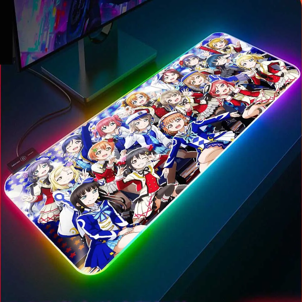 Love Live All Stars Anime RGB Kawalili Game Accessories Color Light LED Laptop Keyboard Cute Girl Mat XxL Gamer Large Mouse Pad