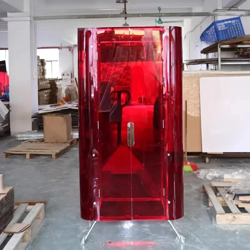 

Light luxury stainless steel acrylic transparent wardrobe household burgundy bedroom cloakroom storage cabinet locker