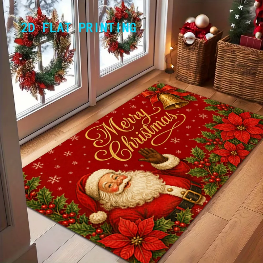Nutcracker Soldier Area Rug Christmas Wreath Welcome Rug Golden Bell Doormat Floor Mat Living Room Bedside Cottage Floor Mat