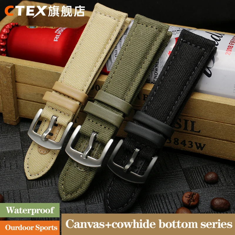 Canvas Watch Strap for Men for Citizen Seiko Hamilton Hands Ar-mani Watch Chain Genuine Leather Bottom Watchband 20mm 22mm 24mm