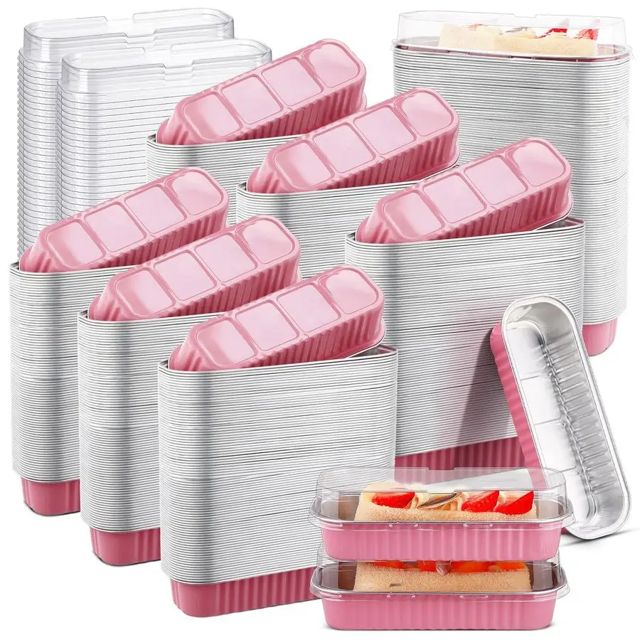 

300 шт. мини-форм для выпечки с крышками, 6,8 унций, из алюминиевой фольги, прямоугольные, одноразовые контейнеры для кексов и пирожных