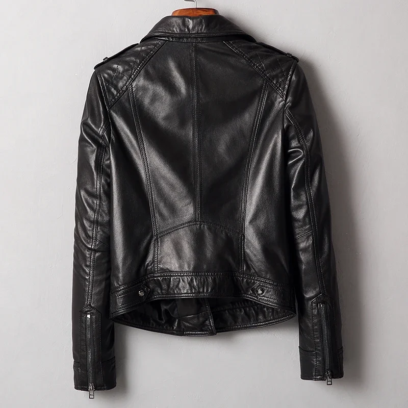 Taijiyane 100% シープスキン本革ジャケットオートバイの女性のレザージャケット春コートスリムショートジャケット Chaquetas Sq