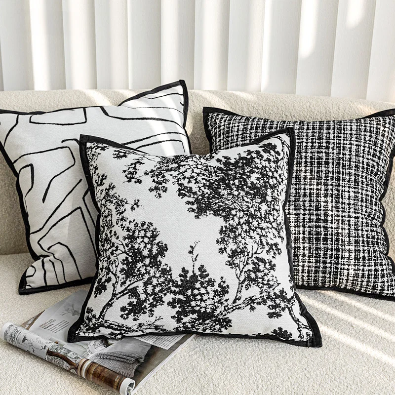 Cushion Cover Fashion Nordic Black and White Simple Line Sense of Design Bedroom Sofa Pillowcase Soft Fabric Touch Comfortable