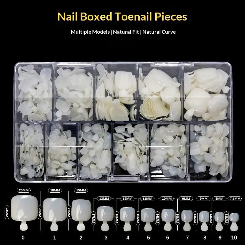 Full Coverage Plastic Feet False Nail Tips, 500 Pieces Of Artificial False Nail Tips In 11 Sizes Transparent Natural