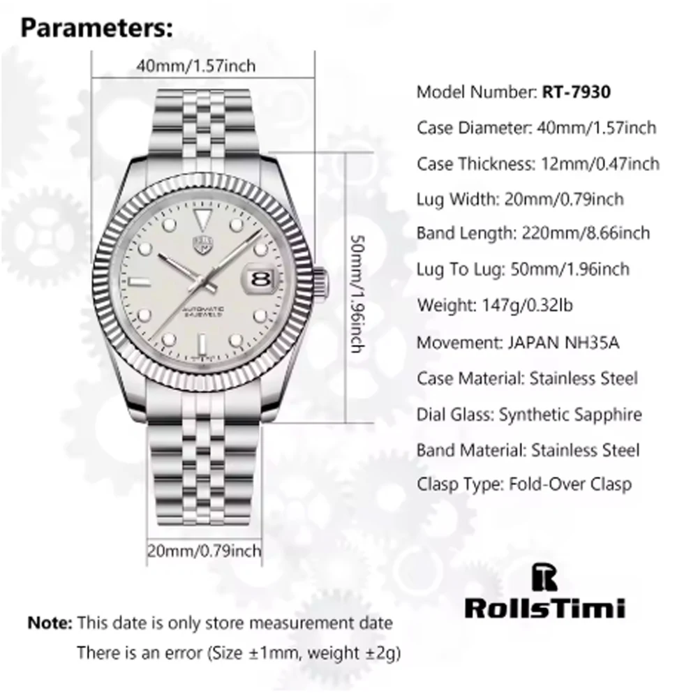 Men's Watch DD40NH35A Men's Luxury Automatic Mechanical Watch Rollstimi2024AR Sapphire Crystal Watch Men's 100 Meters Waterproof