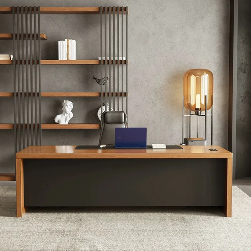 # Solid Wood Executive Desk Modern Minimalist Office Boss Desk L-shape with Side Cabinet Customizable Computer Desk