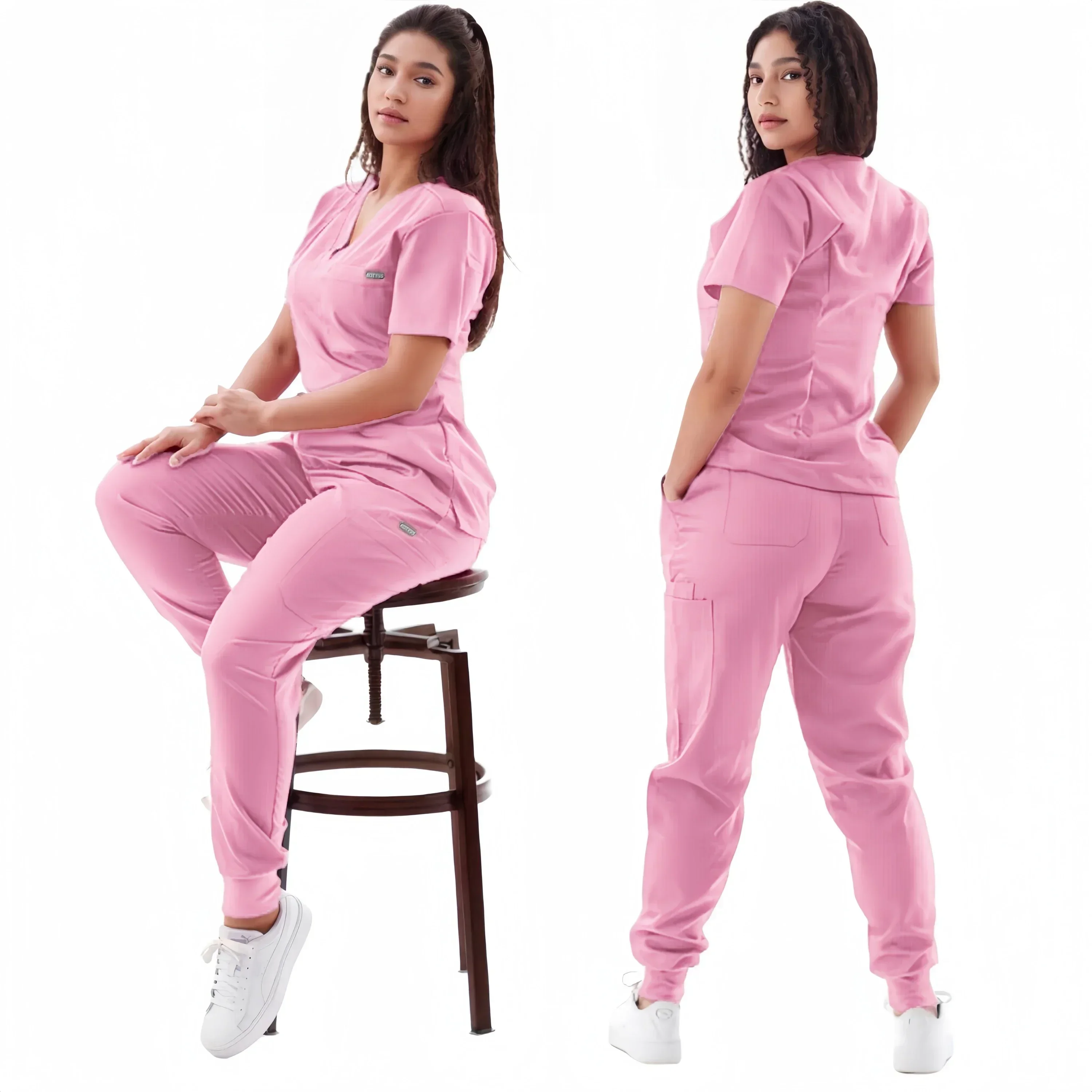 Traje de Jogger multicolor para enfermera, conjunto de ropa médica clínica, uniformes de enfermería, Tops de manga corta con cuello en V, pantalones