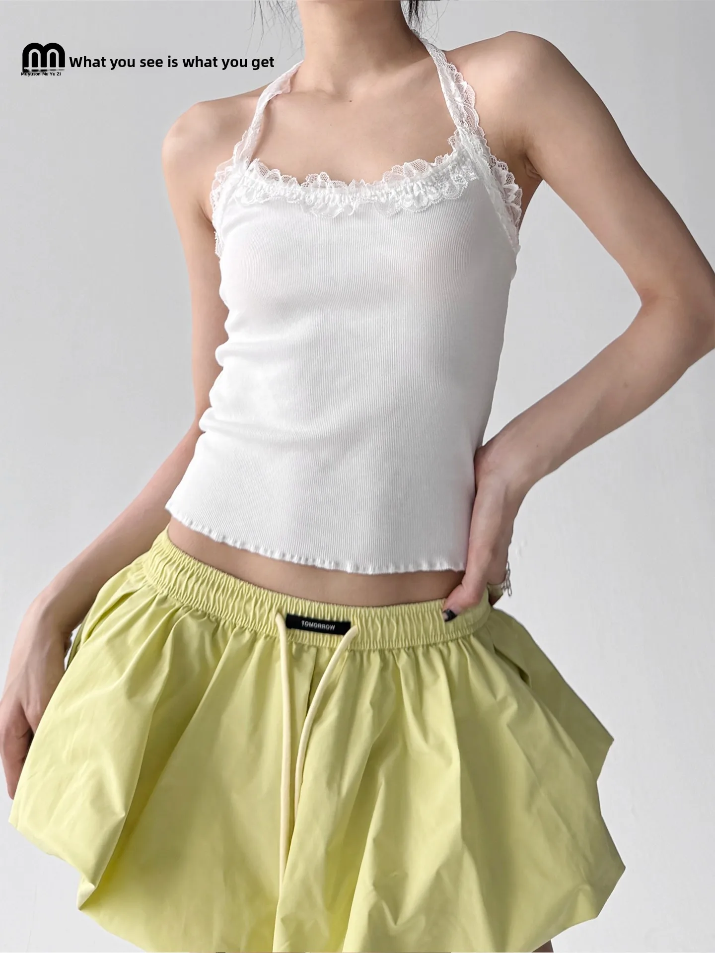 الصيف الدانتيل تقليم ter Ne حزام سترة المرأة طبقة قاعدة Svel أعلى تخفيف Sle ort طول اللون مزيج القطن #1