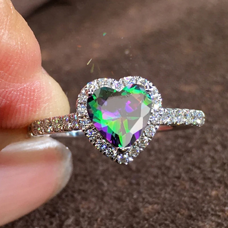 Huitan Luxus Herz Zirkonia Finger Ring Weibliche Hochzeit Band Mehrere Farben Kristall Stein Zubehör Dame Engagement Schmuck – Detail 8