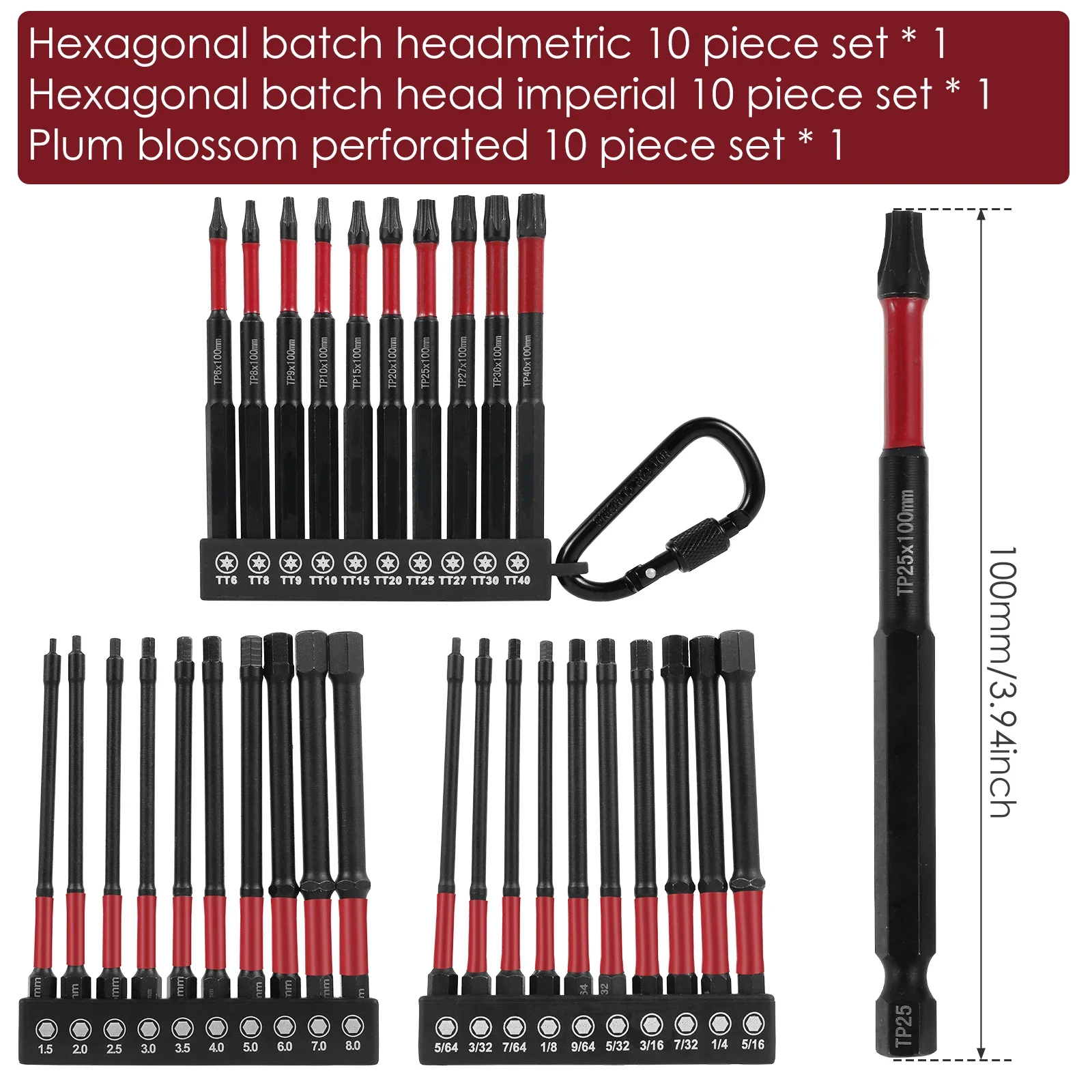 30Pcs Set 25/50/100mm Magnetic Hex Screwdriver Bit Solid Magnetic Head Bits Versatile Alloy Steel Square Bit for Home Repairing
