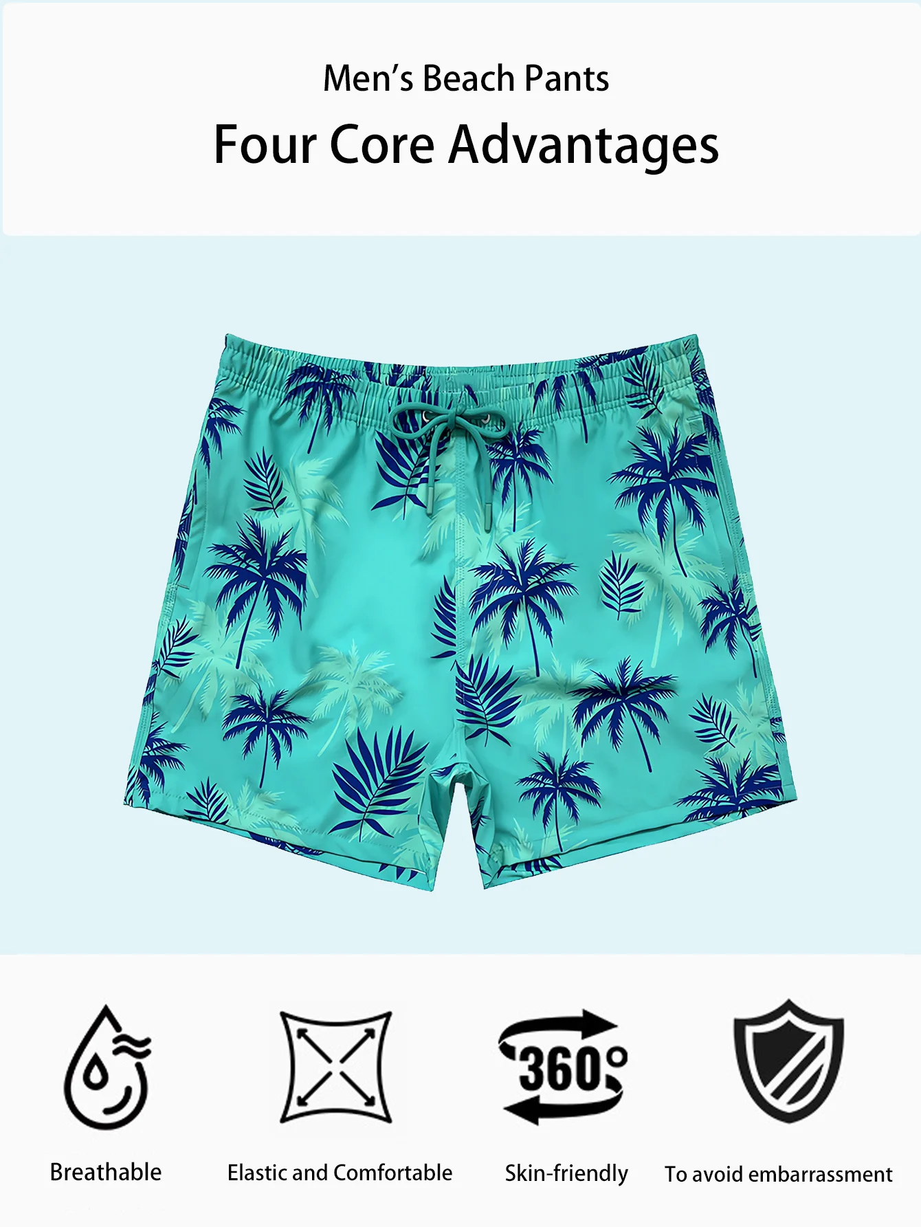 Men's Swim Trunk with Built-in Triangle Lining To Prevent Exposure Casual Drawstring Belt Summer Beach Vacation Style Beach Pan