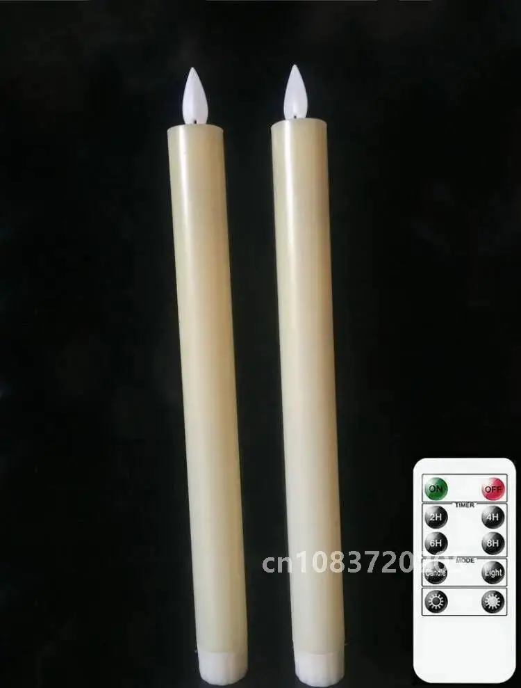 Remote controlled Moving Flame Ivory Led Taper Candle Dancing Wick Candlestick Christmas Wedding Home table Decoration H23cm