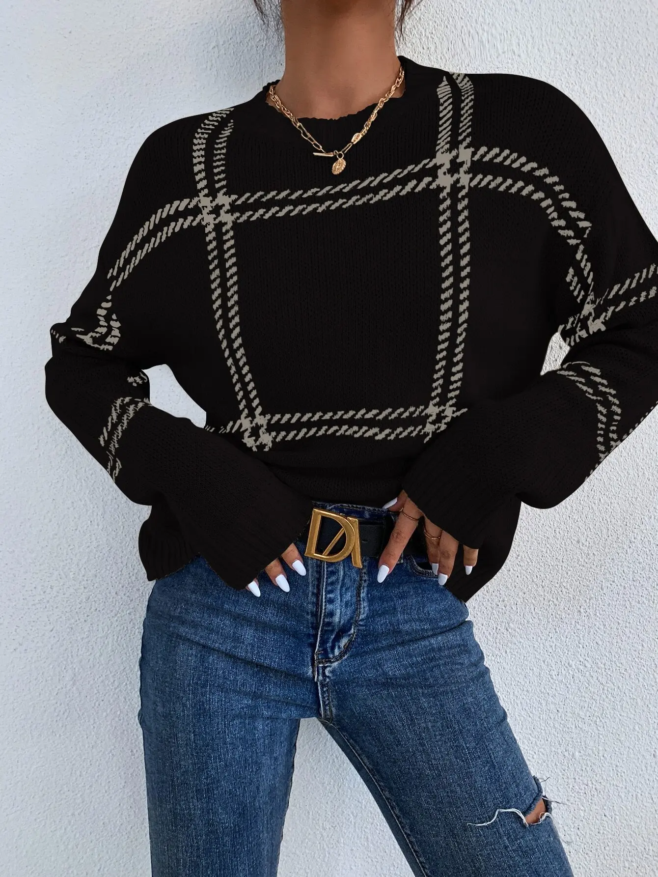 

Drop Shoulder Sweater,Long Sleeve Tops Knit Pullover Fall Winter Outfit