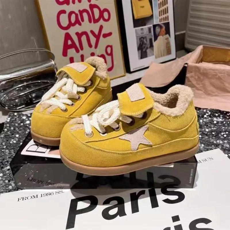 أحذية جلدية من صوف الضأن كابيبارا منصة خبز الكعك ستار المخملية القطنية أحذية رياضية نسائية برباط #3