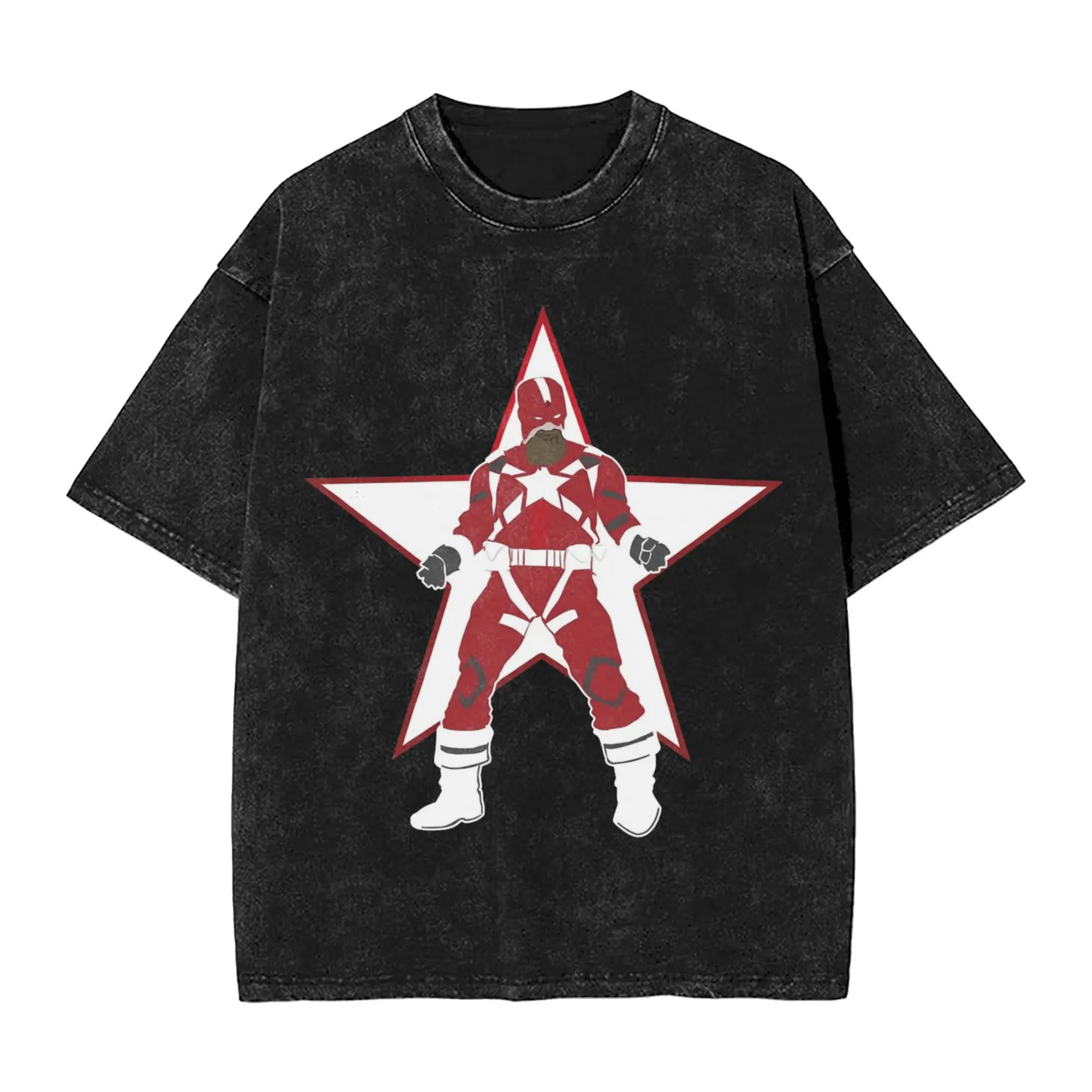 Camiseta lavada de calle, diseño de silueta de guardián rojo con camisetas de algodón de estrella, camiseta novedosa para hombre, camisetas Y2K de verano