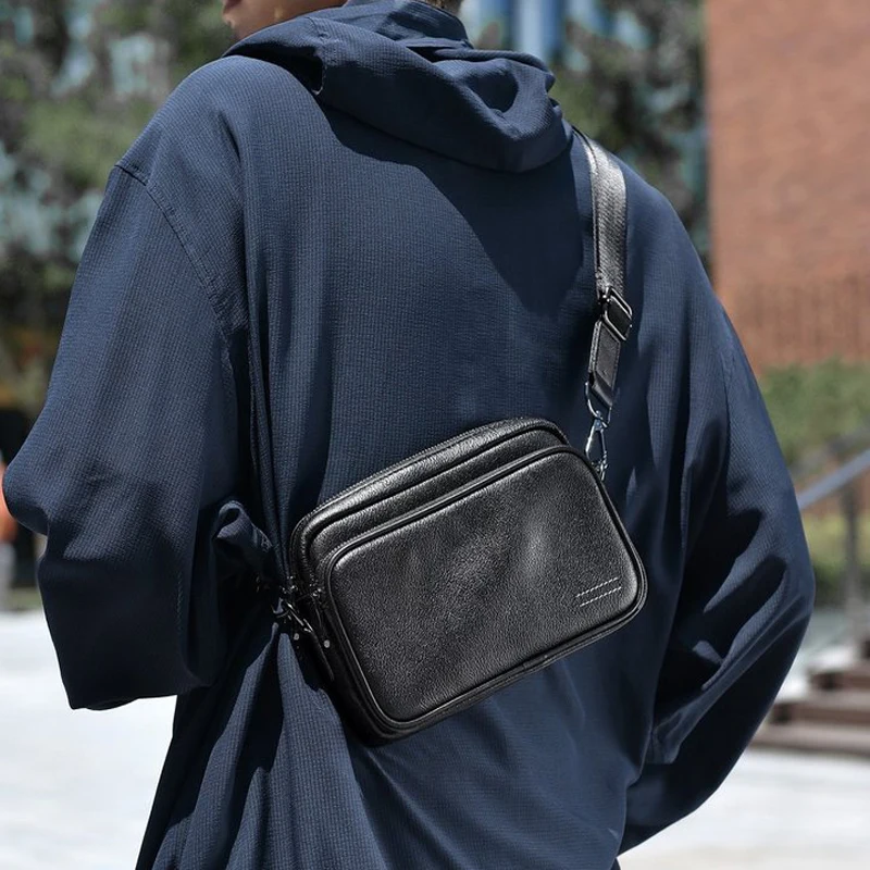 High Quality Real Genuine Leather Men Shoulder Bag Natural Cowhide Messenger Bag Crossbody Bag for 7.9-Inch Lpad Phone Bag