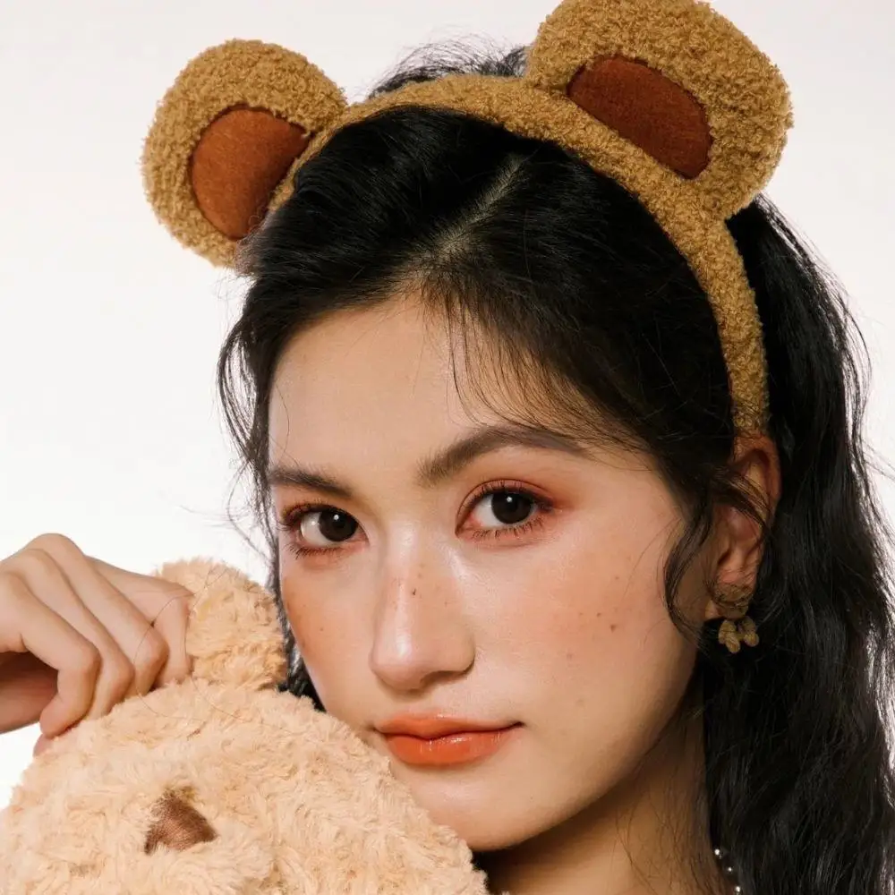 

Обруч для волос с коричневыми ушками животных, головной убор в стиле Лолиты для косплея на Хэллоуин, плюшевые повязки на голову с медвежьими ушками, головной убор для макияжа, аксессуары для волос с героями мультфильмов
