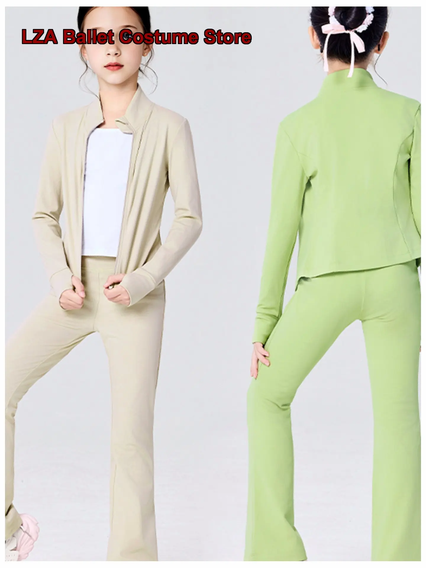Aigo Children's Dance Fleece Jacket Girls' Practice Flare Pants Set Autumn Winter Outerwear Kids