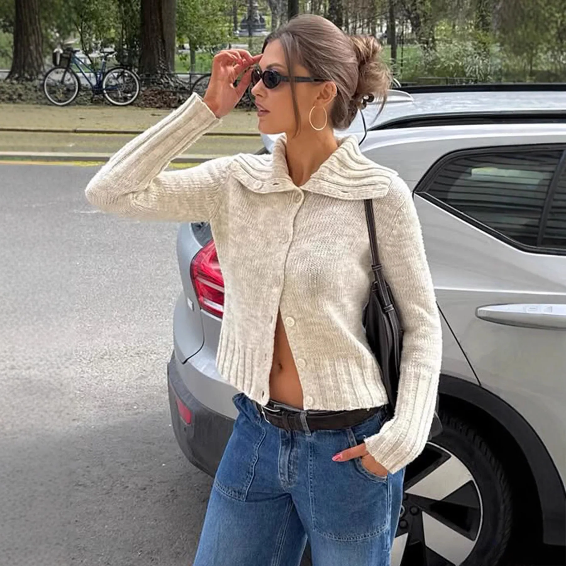 Colletto Old Money Jaet di lana Colletto ribaltabile lavorato a maglia misto lana Maglione da donna Faion autunnale sottile regolare