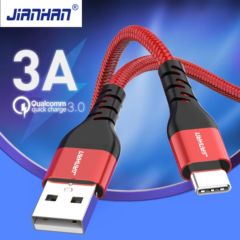 JianHan USB C Cable 3A Fast Charging USB Type C Cord Wire for iPhone 15 S22 S10 S9 S8 LG HTC Xiaomi Huawei USB C Data Cable 3m