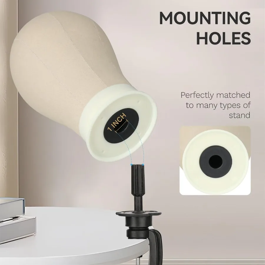 21인치 가발 제작 및 디스플레이용 마네킹 헤드, 마운트 홀 포함, 사실적인 머리 윤곽, 가발 스타일링에 이상적, 캔버스 가발 헤드