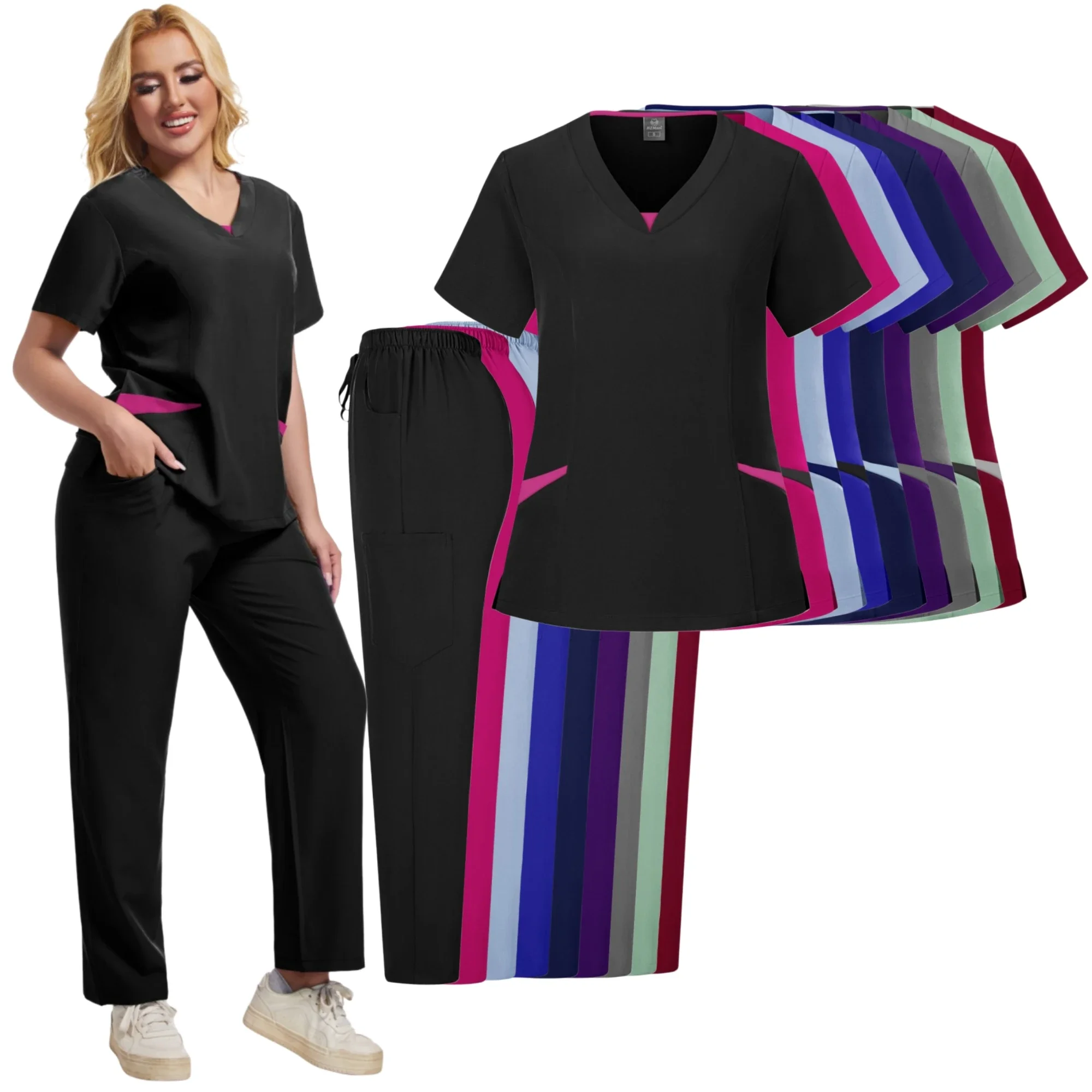 Uniforme de travail médical à manches courtes et col en V pour femmes, ensemble de pantalons en Y, uniforme de soins infirmiers multicolore, vêtements de gIslande pour animaux de compagnie, nouveau