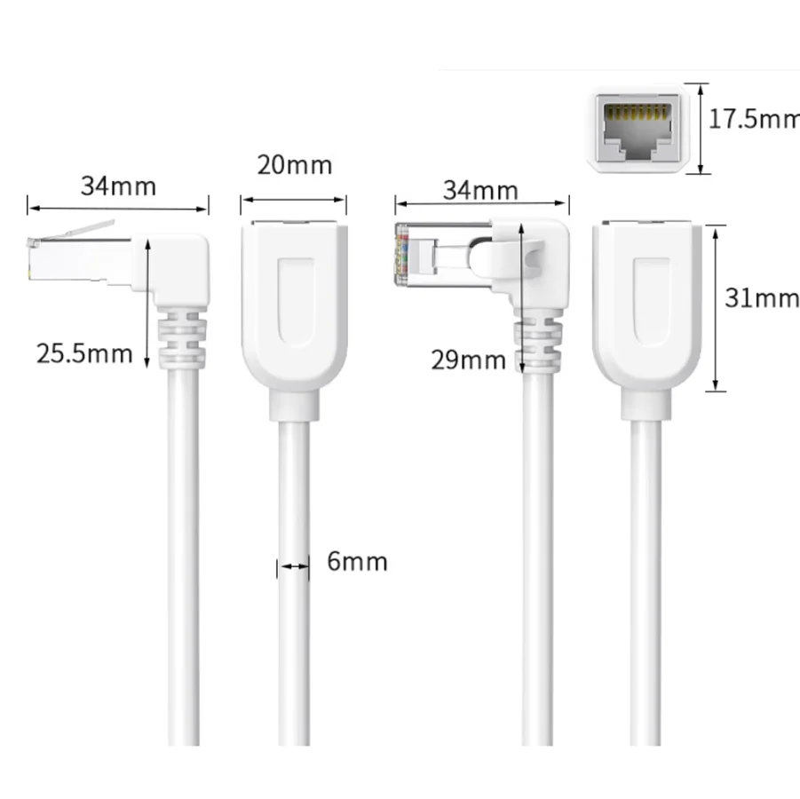 90-stopniowy przedłużacz Ethernet LAN Cat6 RJ45 męski na żeński Adapter kabla sieciowego do laptopa PC Gigabitowy router dla graczy Modem — zdjęcie 7