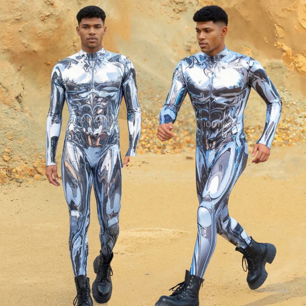 

Men's Cyberpunk Future Mechanical Armor Printed Bodysuit Cool Warrior Role Play Tights Halloween Party Performance Zentai 2025