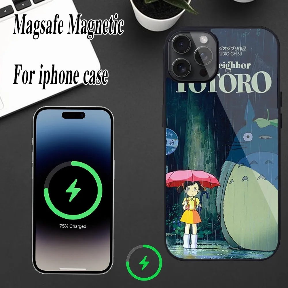 Anime Cartoon T-Totoros B-Black Phone Case For iPhone Magesafe Magnetic  12 13  15 11 Mini 14 Max Pro Plus Shell