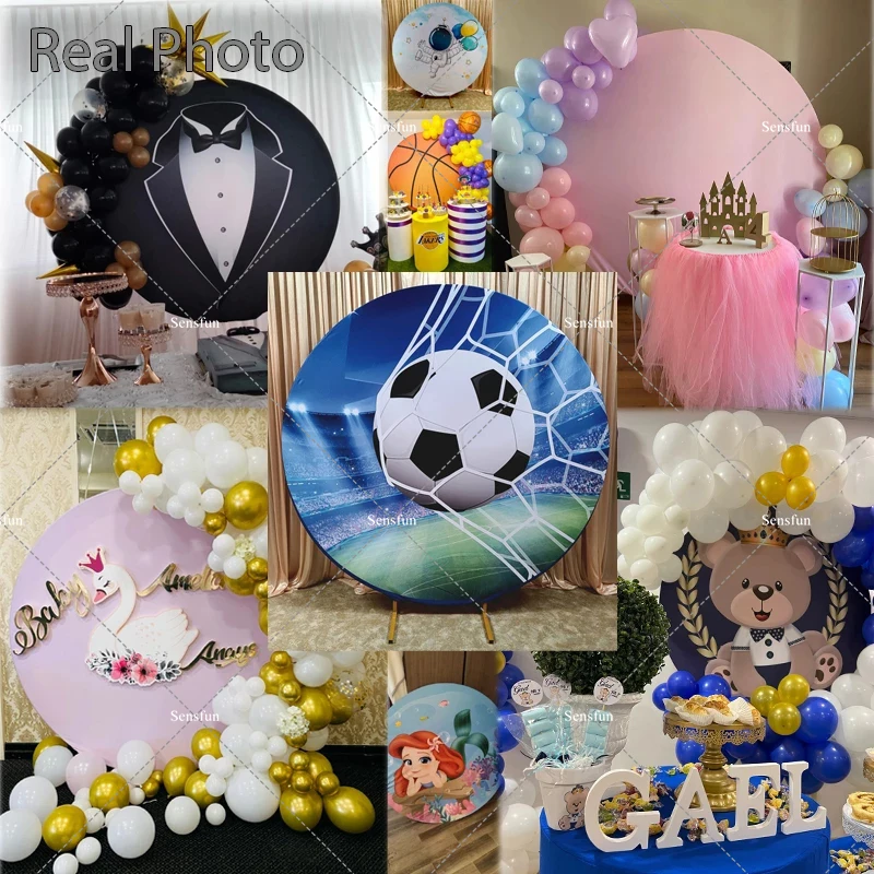 Disney Princesses Round Backdrop Cover Bokeh Pink Baby Shower Happy Birthday Party Photography Background Cylinder Covers