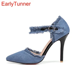 Brand New Denim Fashion nero blu sandali da donna tacchi alti gladiatore scarpe da ufficio da donna EKS3 Plus Big Size 10 12 31 47